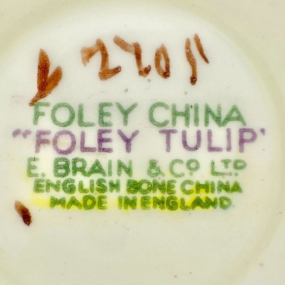 Vintage E. Brain & Co Ltd English Bone China Foley Tulip 8 inch Plate Cup Saucer - Picture 5 of 6